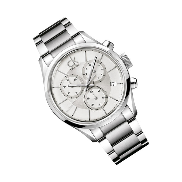  Shop Authentic Calvin Klein Masculine Chronograph White Dial Silver Steel Strap Watch for Men - K2H27126 - Luxxuri