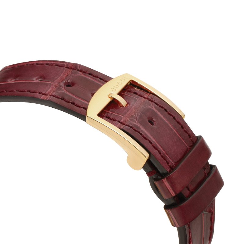 Shop Authentic Gucci Grip Quartz Gold Dial Maroon Leather Strap Watch For Women - YA157402 - Luxxuri