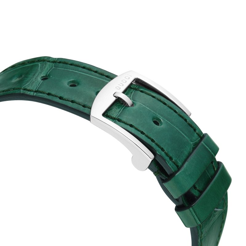  Shop Authentic Gucci Grip Quartz Silver Dial Green Leather Strap Watch For Women - YA157404 - Luxxuri