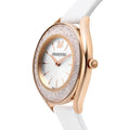  Shop Authentic Swarovski Crystalline Aura Silver Dial White Leather Strap Watch for Women - 5519453 - Luxxuri