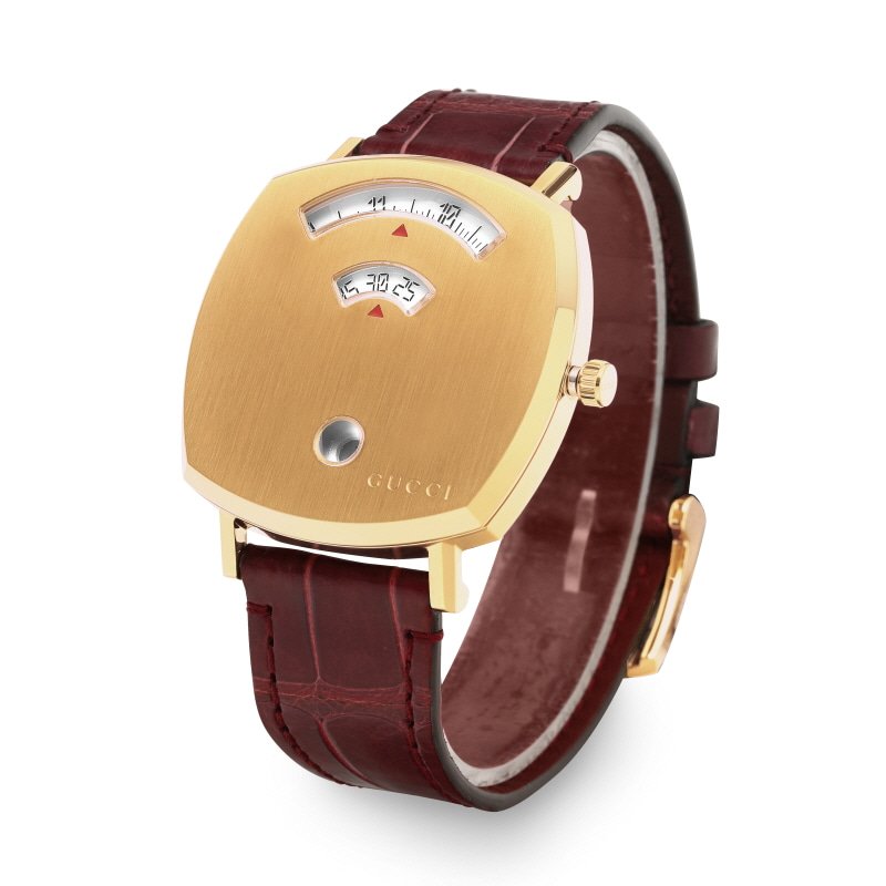  Shop Authentic Gucci Grip Quartz Gold Dial Maroon Leather Strap Watch For Women - YA157402 - Luxxuri