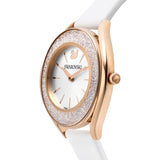  Shop Authentic Swarovski Crystalline Aura Silver Dial White Leather Strap Watch for Women - 5519453 - Luxxuri