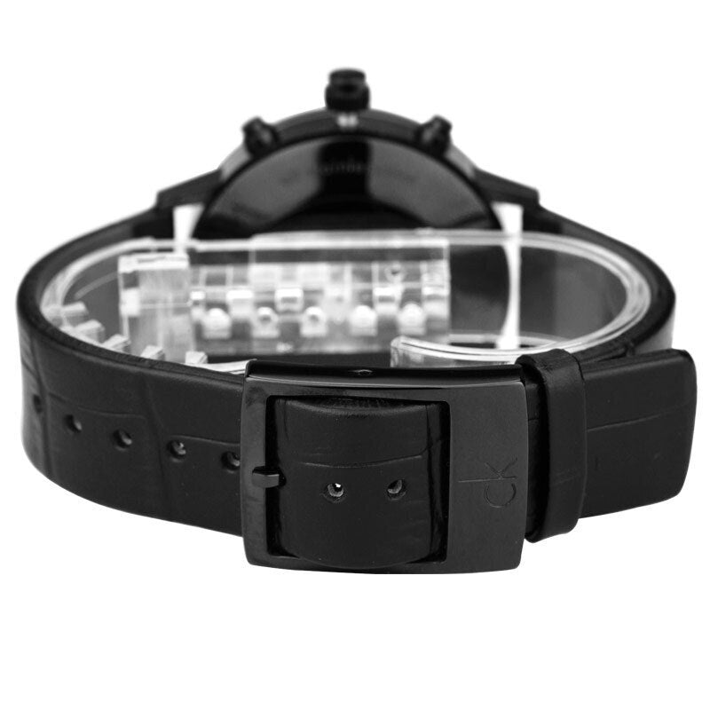  Shop Authentic Calvin Klein Post Minimal Chronograph Black Dial Black Leather Strap Watch for Men - K7627401 - Luxxuri