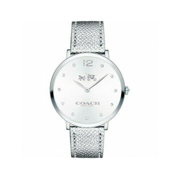 Coach Slim Easton Silver Dial Silver Leather Strap Watch for Women - 14502685