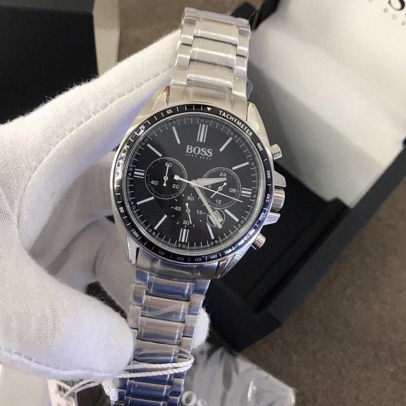  Shop Authentic Hugo Boss Chronograph Black Dial Silver Steel Strap Watch for Men - 151080 - Luxxuri