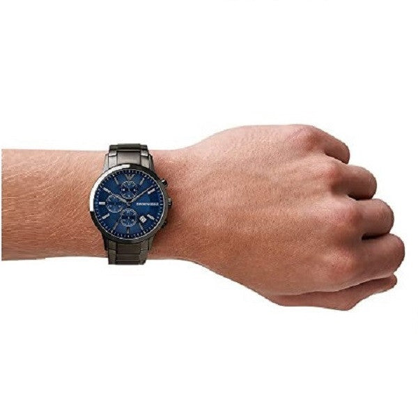 Emporio Armani Renato Chronograph Quartz Blue Dial Black Steel Strap Watch For Men - AR11215