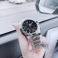 Guess Commander Chronograph Black Dial Silver Steel Strap Watch for Men - GW0056G1