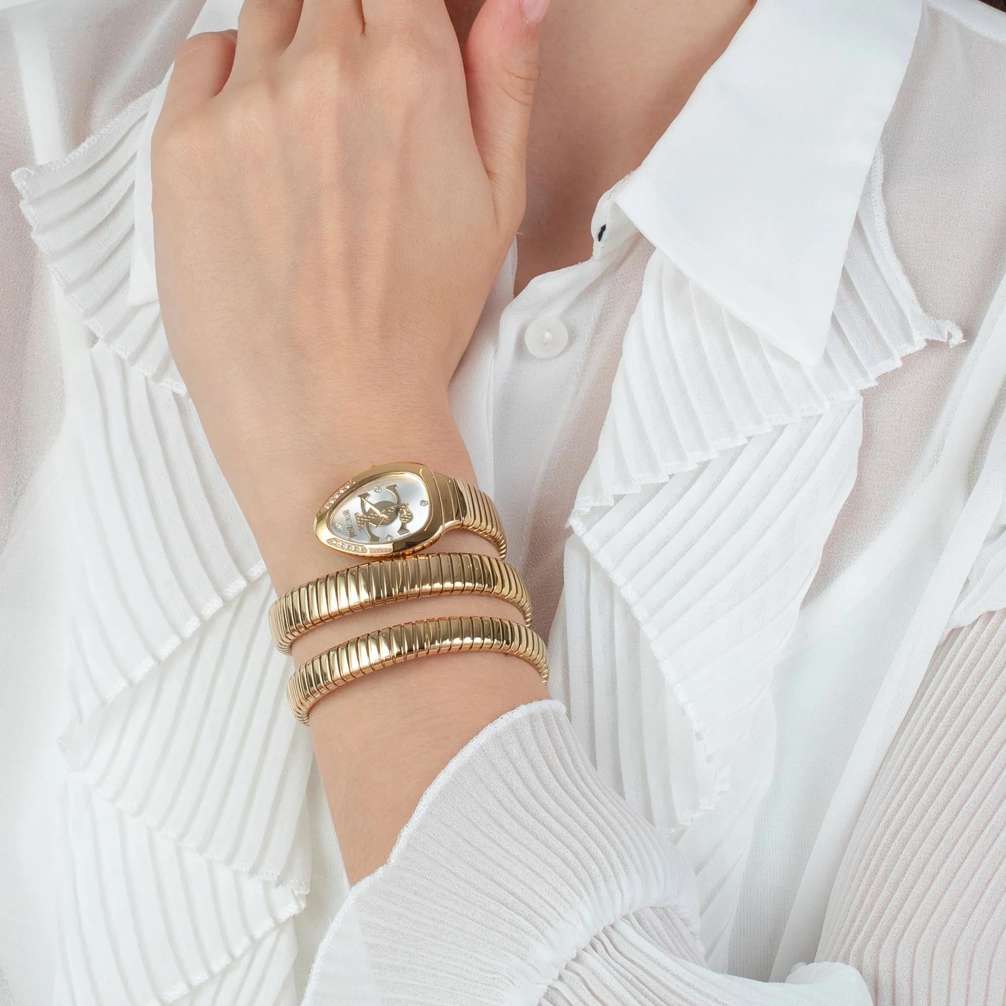 Just Cavalli Glam Evo 5 Silver Dial Gold Steel Strap Watch for Women - JC1L228M0035