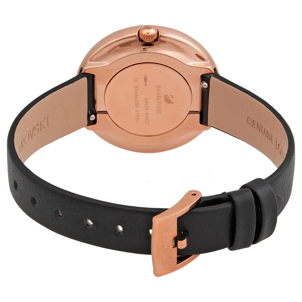  Shop Authentic Swarovski Crystalline Pure Black Dial Black Leather Strap Watch for Women - 5275043 - Luxxuri