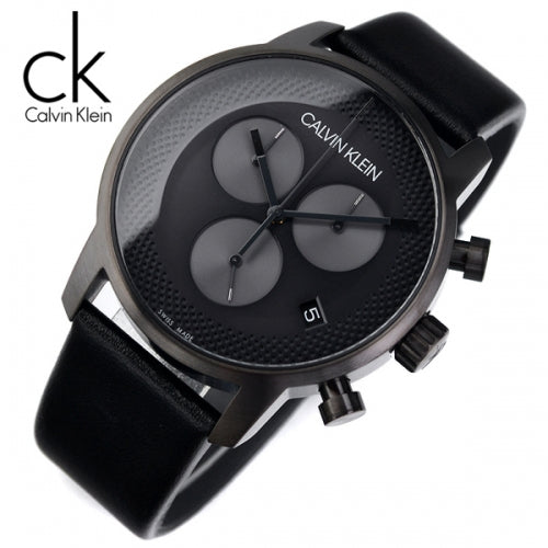  Shop Authentic Calvin Klein City Chronograph Grey Dial Black Leather Strap Watch for Men - K2G177C3 - Luxxuri