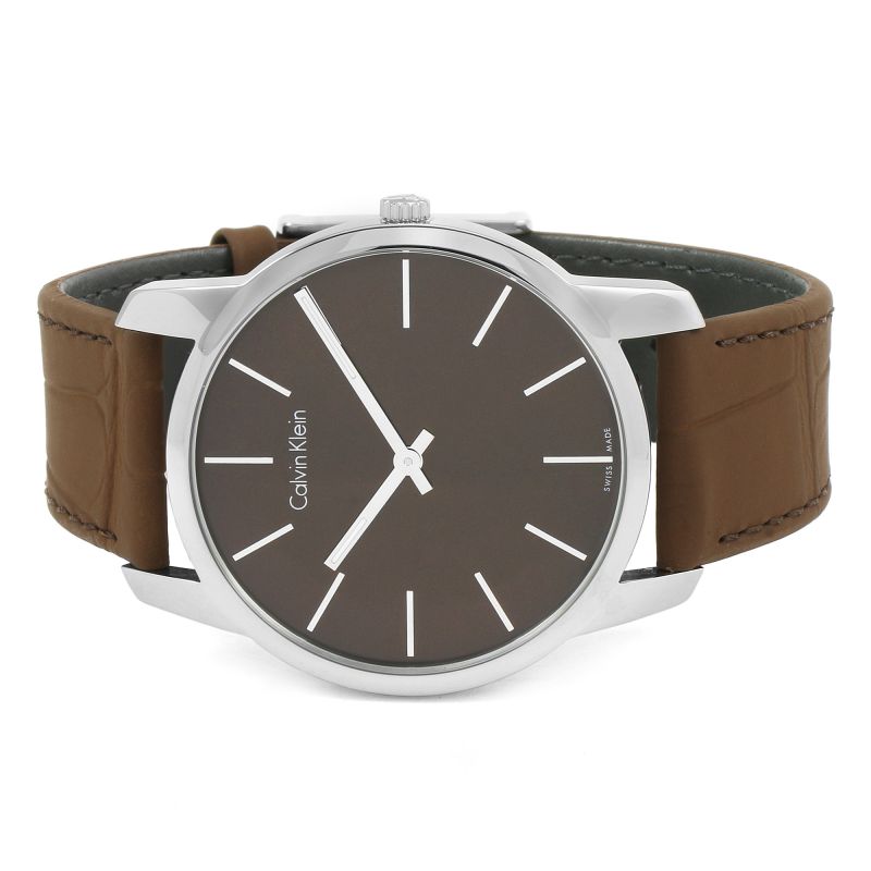 Shop Authentic Calvin Klein City Brown Dial Brown Leather Strap Watch for Men - K2G211GK - Luxxuri