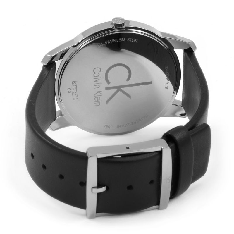  Shop Authentic Calvin Klein City White Dial Black Leather Strap Watch For Men - K2G211C6 - Luxxuri
