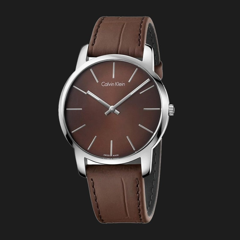  Shop Authentic Calvin Klein City Brown Dial Brown Leather Strap Watch for Men - K2G211GK - Luxxuri