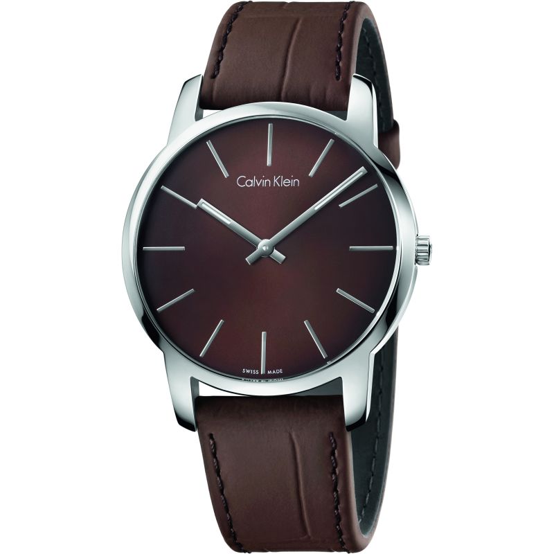  Shop Authentic Calvin Klein City Brown Dial Brown Leather Strap Watch for Men - K2G211GK - Luxxuri