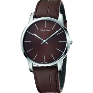  Shop Authentic Calvin Klein City Brown Dial Brown Leather Strap Watch for Men - K2G211GK - Luxxuri