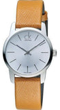  Shop Authentic Calvin Klein City Silver Dial Light Brown Leather Strap Watch For Women- K2G23120 - Luxxuri