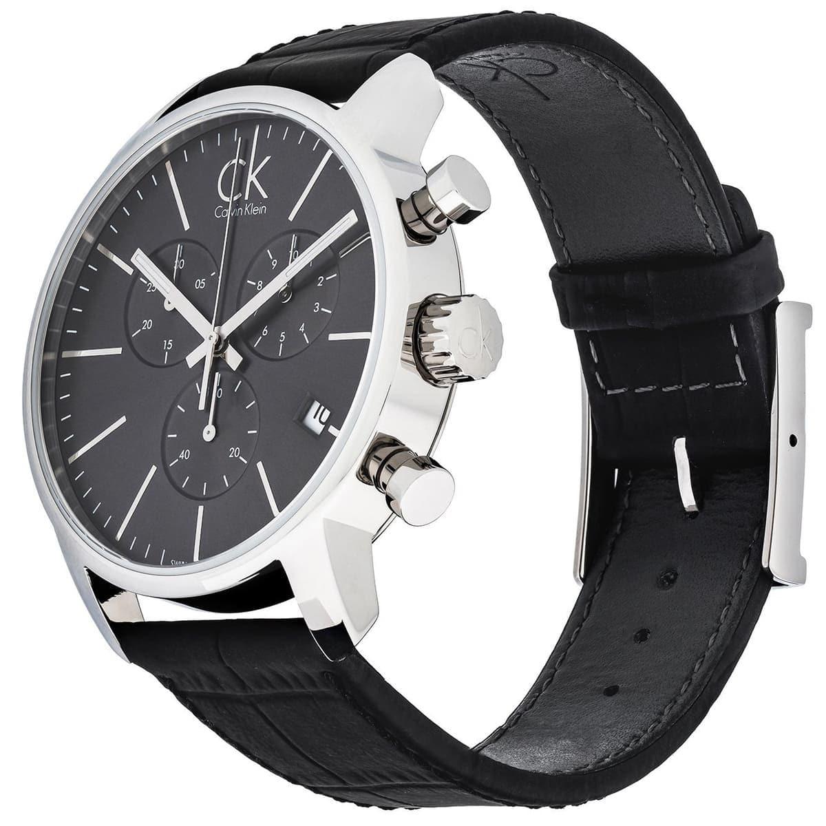  Shop Authentic Calvin Klein City Chronograph Black Dial Black Leather Strap Watch for Men - K2G271C3 - Luxxuri