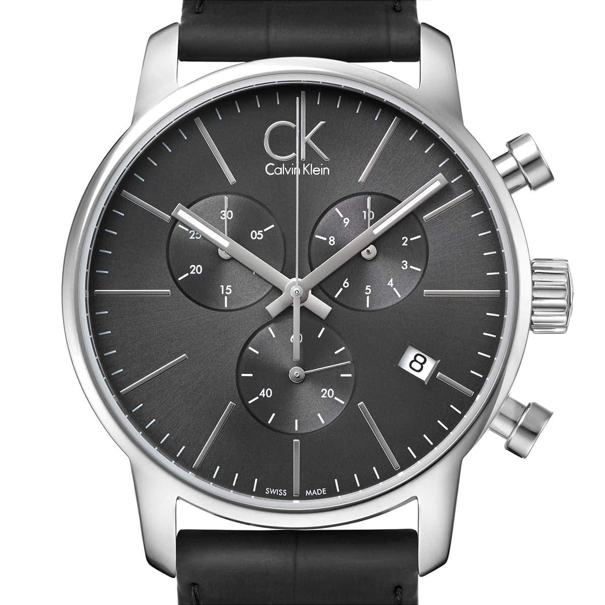  Shop Authentic Calvin Klein City Chronograph Black Dial Black Leather Strap Watch for Men - K2G271C3 - Luxxuri