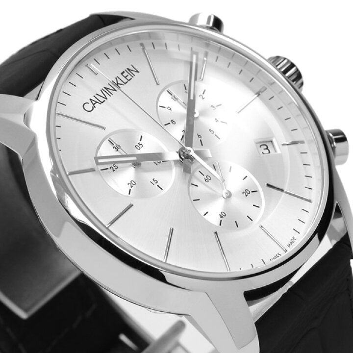  Shop Authentic Calvin Klein City Chronograph Silver Dial Black Leather Strap Watch for Men - K2G271C6 - Luxxuri