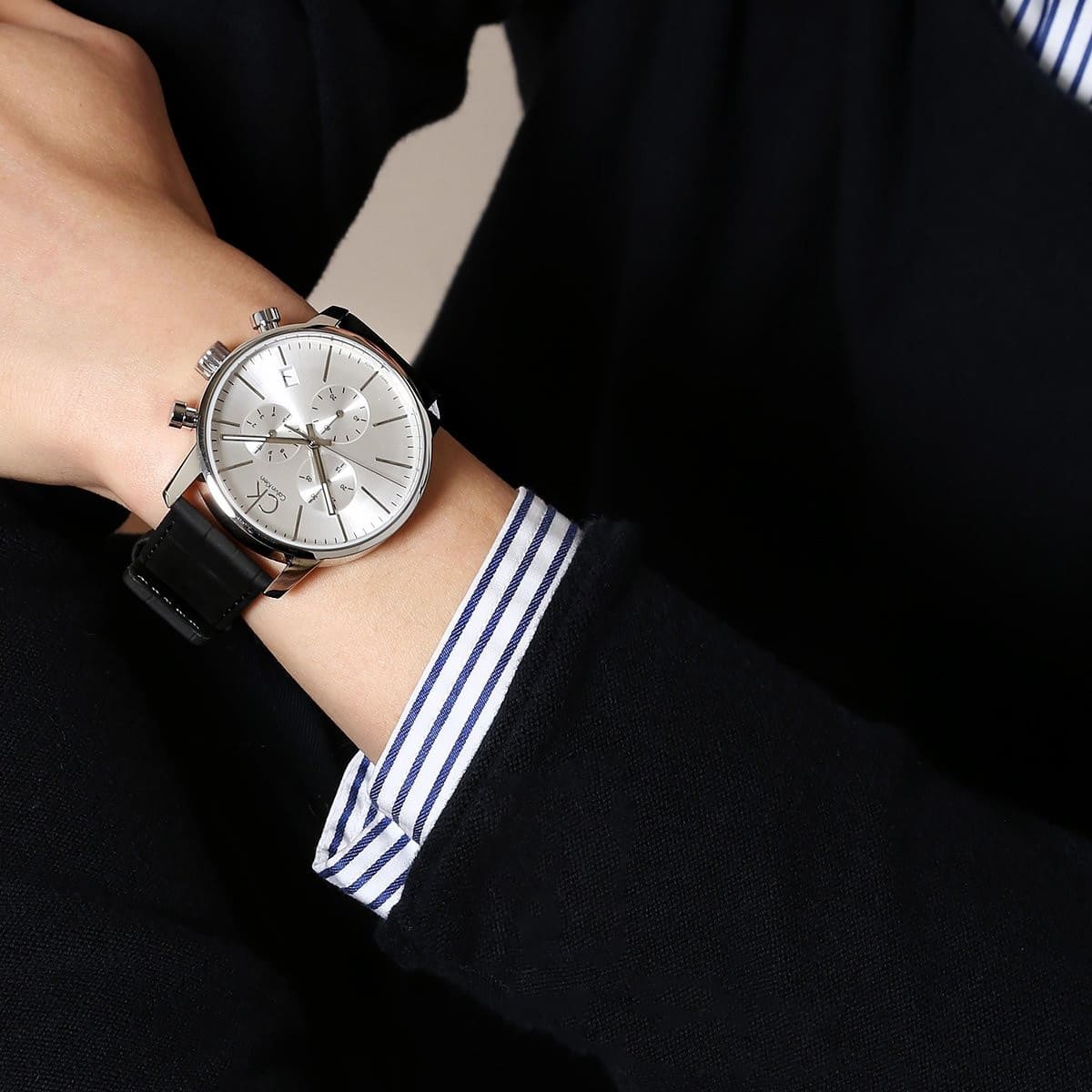  Shop Authentic Calvin Klein City Chronograph Silver Dial Black Leather Strap Watch for Men - K2G271C6 - Luxxuri