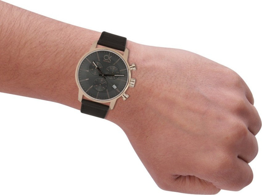  Shop Authentic Calvin Klein City Chronograph Grey Dial Brown Leather Strap Watch for Men - K2G276G3 - Luxxuri