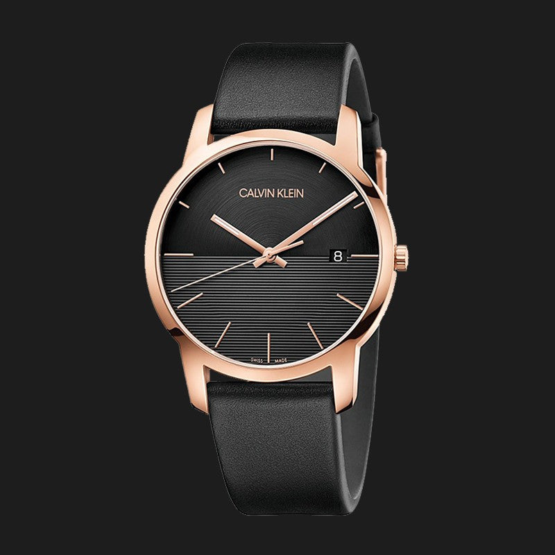  Shop Authentic Calvin Klein City Quartz Black Dial Black Leather Strap Watch for Men - K2G2G6CZ - Luxxuri