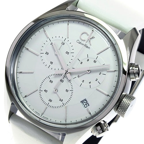  Shop Authentic Calvin Klein Masculine Chronograph White Dial White Leather Strap Watch for Men - K2H27101 - Luxxuri