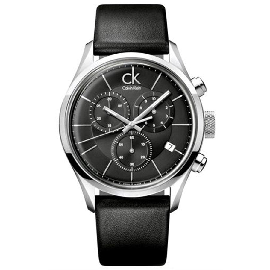 Shop Authentic Calvin Klein Masculine Chronograph Black Dial Black Leather Strap Watch for Men - K2H27102 - Luxxuri