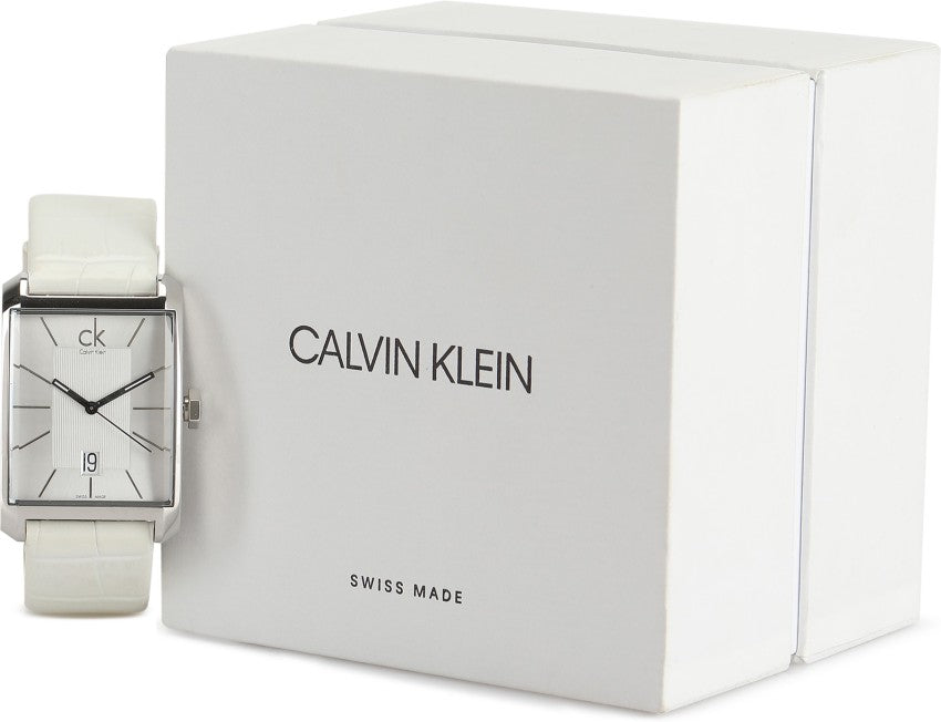  Shop Authentic Calvin Klein Window White Dial White Leather Strap Watch for Men - K2M21120 - Luxxuri