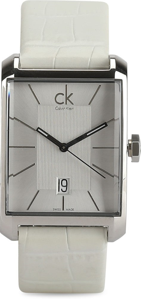  Shop Authentic Calvin Klein Window White Dial White Leather Strap Watch for Men - K2M21120 - Luxxuri