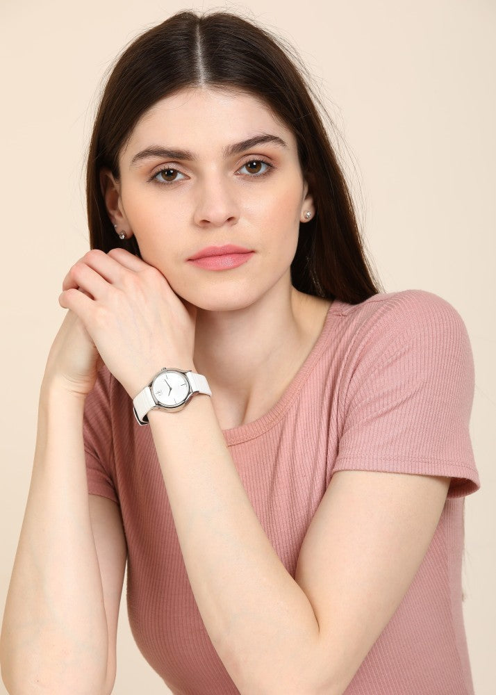  Shop Authentic Calvin Klein Skirt White Dial White Leather Strap Watch for Women - K2U231K6 - Luxxuri