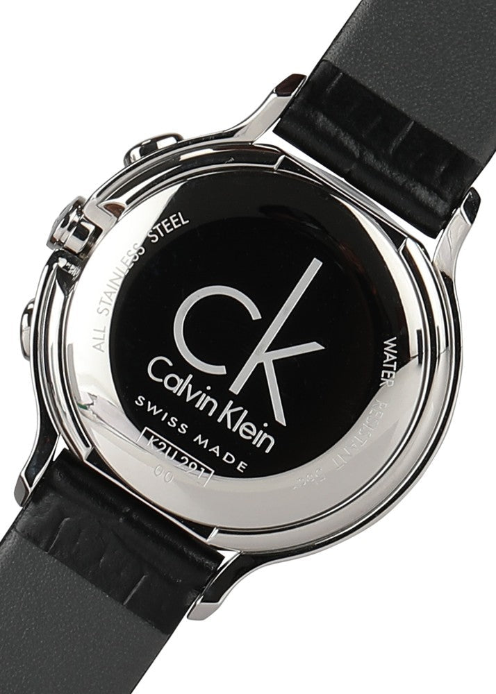  Shop Authentic Calvin Klein Skirt Chronograph Black Dial Black Leather Strap Watch for Men - K2U291C1 - Luxxuri