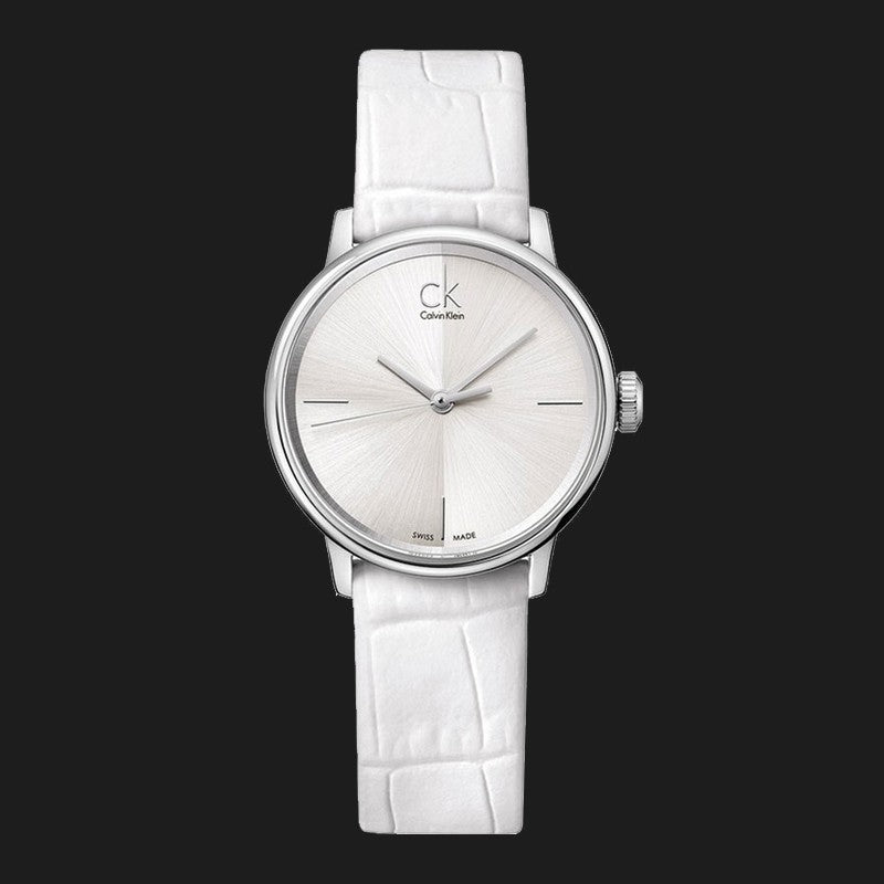  Shop Authentic Calvin Klein Accent White Dial White Leather Strap Watch for Women - K2Y2Y1K6 - Luxxuri