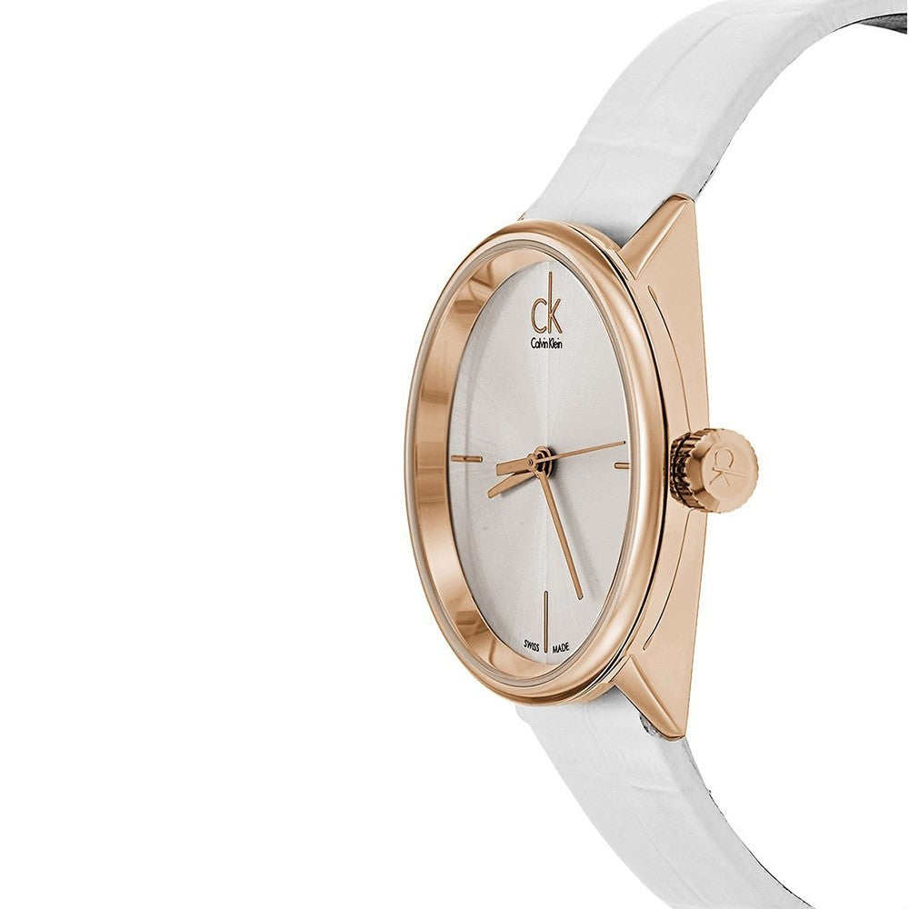  Shop Authentic Calvin Klein Accent Silver Dial White Leather Strap Watch for Women - K2Y216K6 - Luxxuri