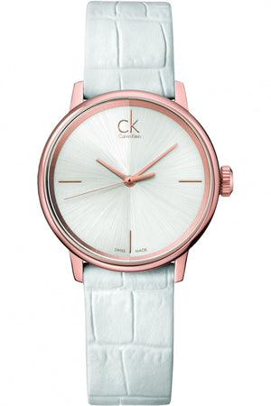  Shop Authentic Calvin Klein Accent White Dial White Leather Strap Watch for Women - K2Y2Y6K6 - Luxxuri