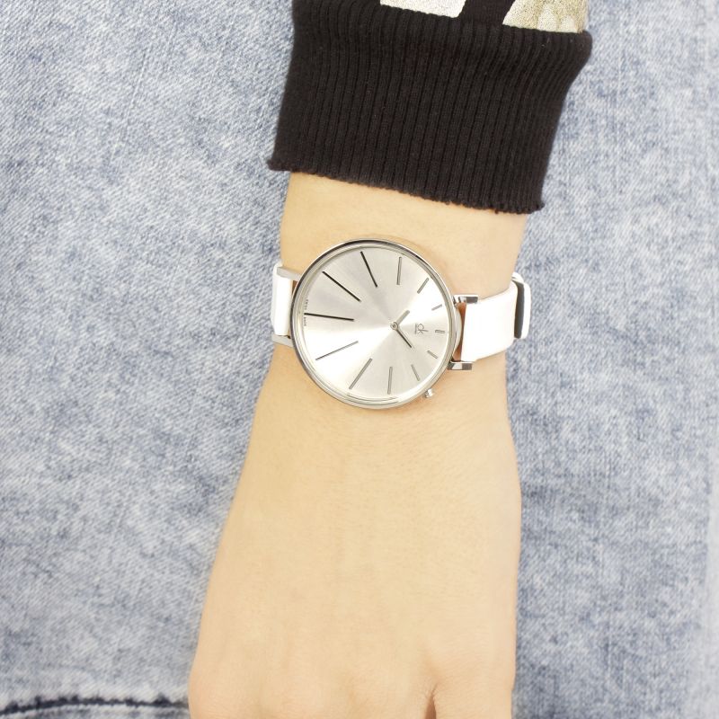  Shop Authentic Calvin Klein Equal White Dial White Leather Strap Watch for Women - K3E231L6 - Luxxuri