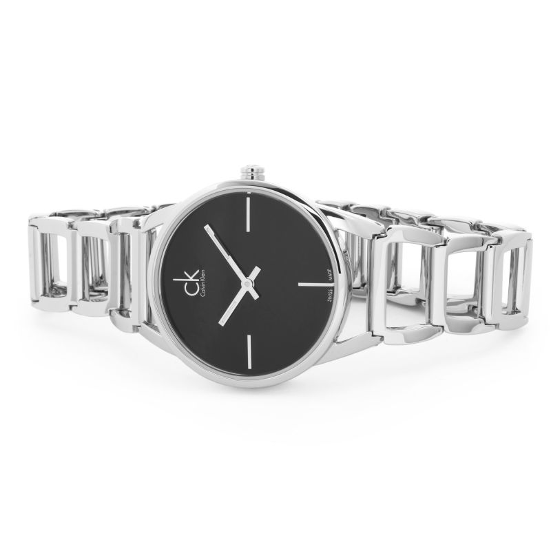  Shop Authentic Calvin Klein Stately Black Dial Silver Steel Strap Watch for Women - K3G23121 - Luxxuri