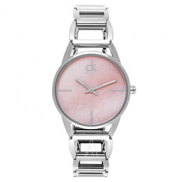  Shop Authentic Calvin Klein Stately Pink Mother of Pearl Dial Silver Steel Strap Watch for Women - K3G2312E - Luxxuri