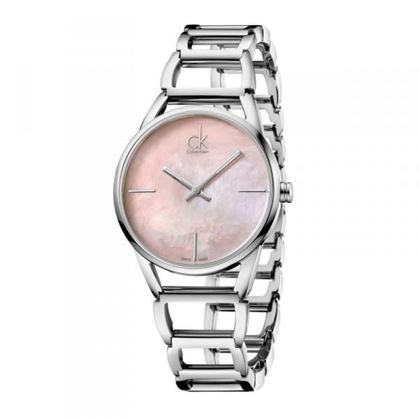  Shop Authentic Calvin Klein Stately Pink Mother of Pearl Dial Silver Steel Strap Watch for Women - K3G2312E - Luxxuri
