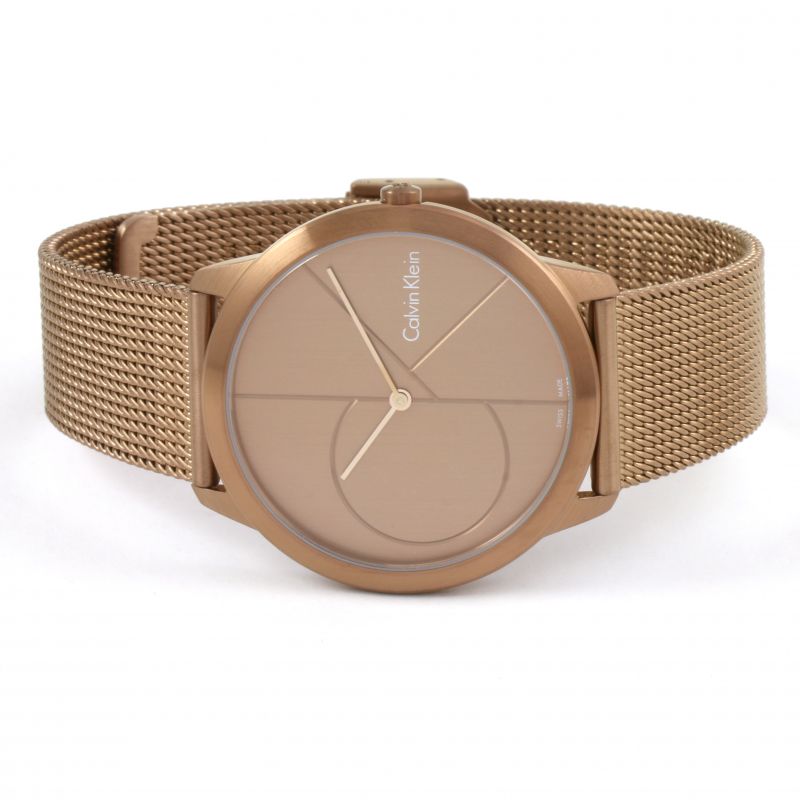  Shop Authentic Calvin Klein Minimal Quartz Pink Gold Dial Pink Gold Mesh Bracelet Watch for Men - K3M11TFK - Luxxuri