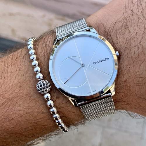  Shop Authentic Calvin Klein Minimal Silver Dial Silver Mesh Bracelet Watch for Men - K3M2112Z - Luxxuri
