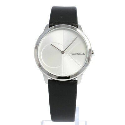  Shop Authentic Calvin Klein Minimal Silver Dial Black Leather Strap Watch for Men - K3M211CY - Luxxuri