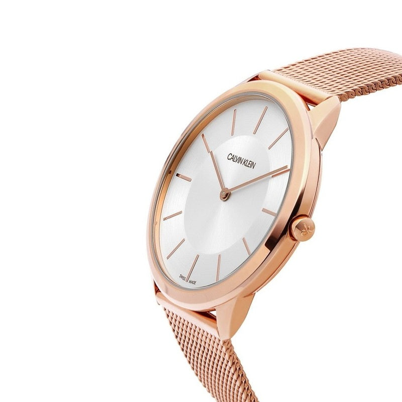  Shop Authentic Calvin Klein Minimal White Dial Rose Gold Mesh Bracelet Watch for Men - K3M21626 - Luxxuri