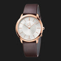  Shop Authentic Calvin Klein Minimal White Dial Brown Leather Strap Watch for Men - K3M216G6 - Luxxuri