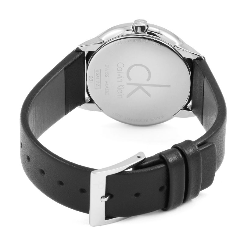  Shop Authentic Calvin Klein Minimal Grey Dial Black Leather Strap Watch for Men - K3M221C4 - Luxxuri