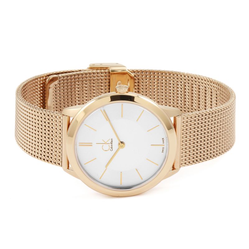  Shop Authentic Calvin Klein Minimal White Dial Rose Gold Mesh Bracelet Watch for Women - K3M22626 - Luxxuri