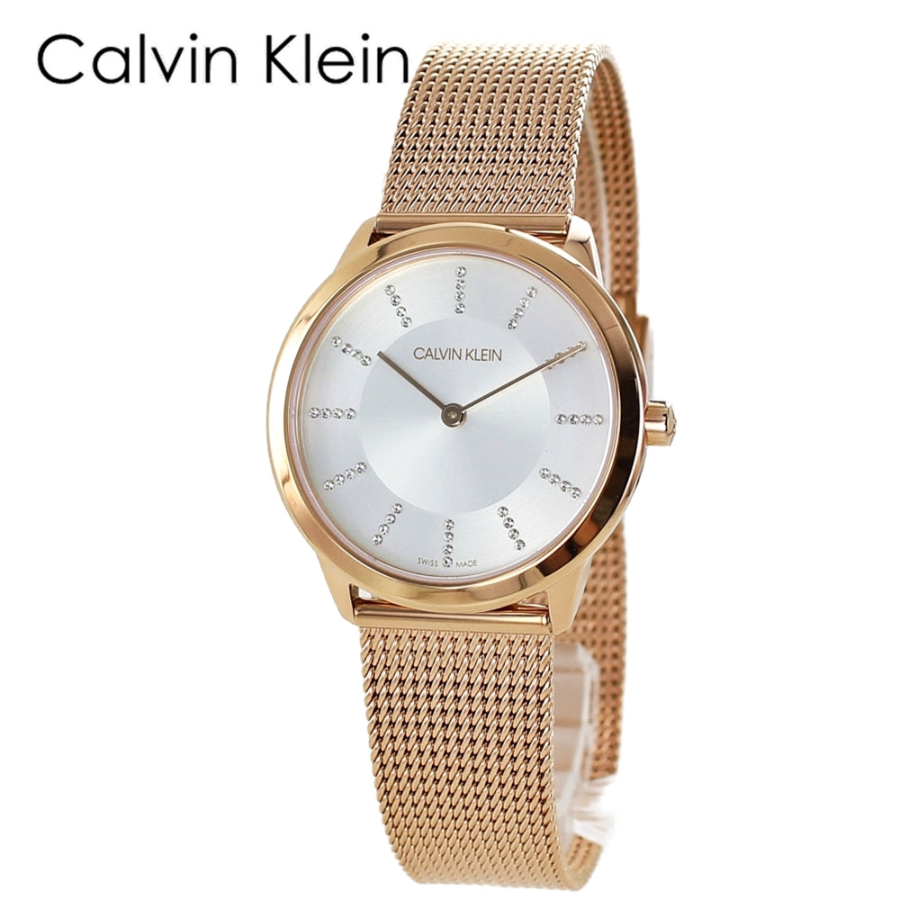  Shop Authentic Calvin Klein Minimal White Dial Rose Gold Mesh Bracelet Watch for Women - K3M22Y2X - Luxxuri