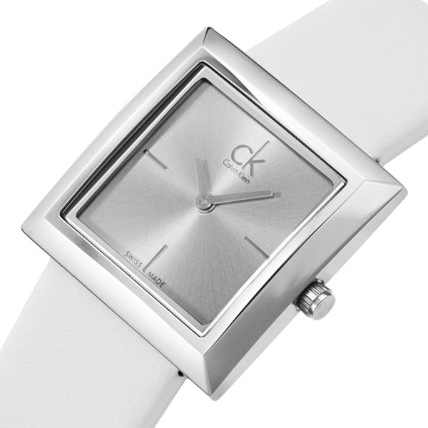  Shop Authentic Calvin Klein Mark Silver Dial White Leather Strap Watch for Women - K3R231L6 - Luxxuri