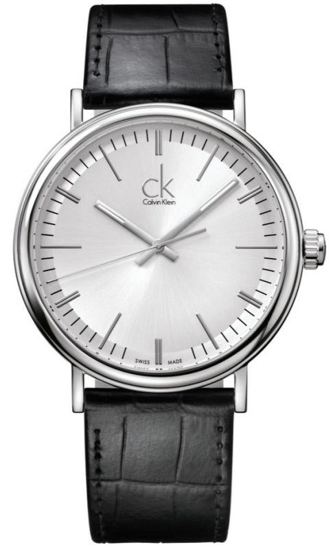  Shop Authentic Calvin Klein Surround Silver Dial Black Leather Strap Watch for Men - K3W211C6 - Luxxuri