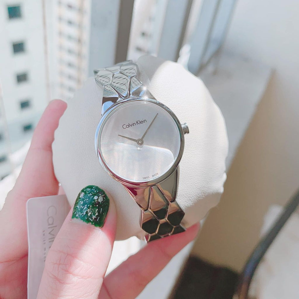  Shop Authentic Calvin Klein Snake Silver Dial Silver Steel Strap Watch For Women - K6E23146 - Luxxuri